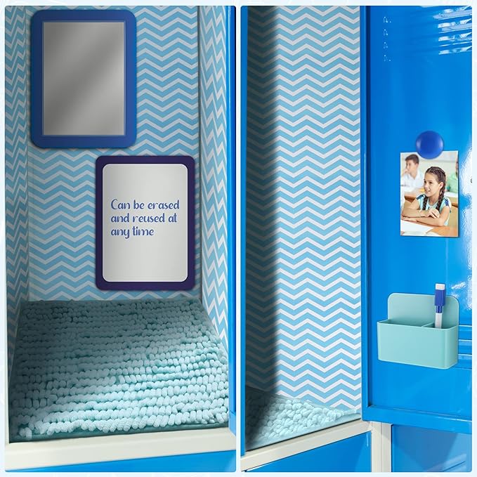 Yulejo Locker Accessories Kit Back to School Essentials Include Magnetic Wallpaper Mirror Locker Carpet Whiteboard Dry Erase Marker and Locker Organizer Supplies Girls School Office (Blue Series)