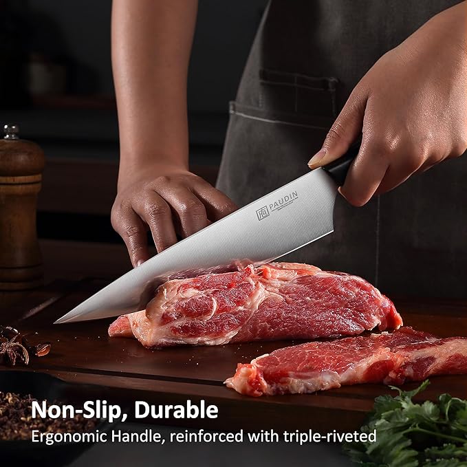 PAUDIN Chef Knife, 8 Inch Kitchen Knife, Ultra Sharp Knife - High Carbon Stainless Steel, Professional Chefs Knife, Ergonomic Handle with Three Rivets, Kitchen Gadgets with Premium Gift Box