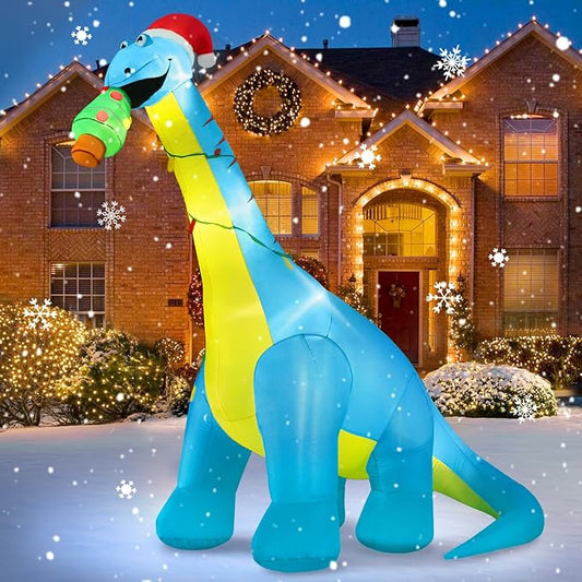 10 FT Christmas Inflatable Outdoor Decorations, Giant Christmas Dinosaur Blow up Yard Decor with Christmas Hat & Tree, Built-in LED Lights Xmas Holiday Decorations for Outside Lawn Garden Indoor