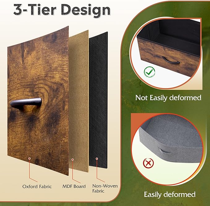 WLIVE 9-Drawer Dresser, Fabric Storage Tower for Bedroom, Hallway, Entryway, Closet, Tall Chest Organizer Unit with Fabric Bins, Steel Frame, Wood Top, Easy Pull Handle, Rustic Brown Wood Grain Print