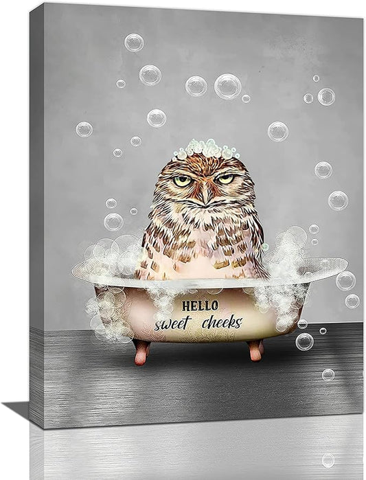 Funny Owl Bathroom Wall Art Farmhouse Animal Owl In Bathtub Pictures Wall Decor Bubble Bath Bathroom Pictures For Wall Canvas Prints Painting Artwork Home Decorations For Bathroom Framed 12"x16"