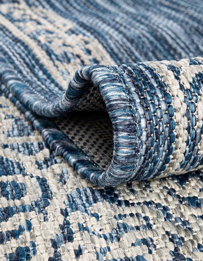 Unique Loom Outdoor Traditional Collection Area Rug - Antique (7' 10" Square Blue/Ivory)