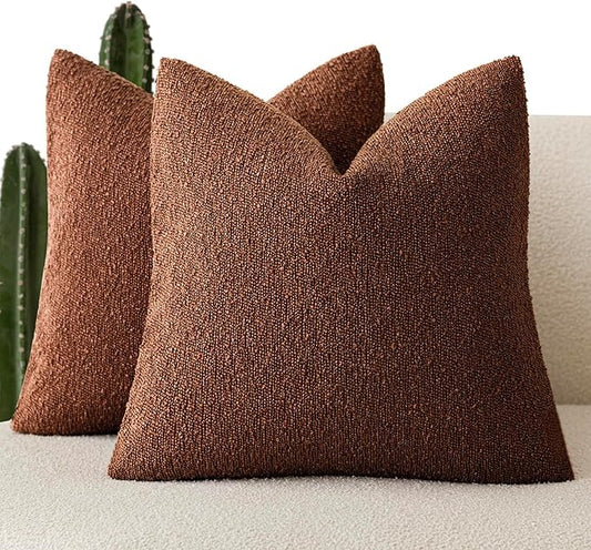 Foindtower Pack of 2, Decorative Textured Boucle Throw Pillow Covers Modern Accent Solid Pillow Cases Cozy Soft Couch Cushion Case for Chair Sofa Bedroom Living Room Home Decor 22x22 Inch Red Taupe