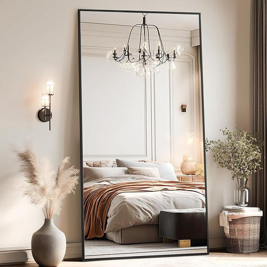 Antok Mirror Full Length, 76"x34" Big Floor Mirror, Oversized Full Body Mirrors with Stand for Bedroom, Living Room Cloakroom, Black, Rect Corner Style