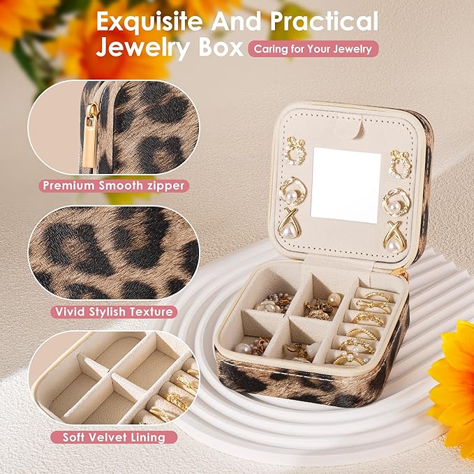 Leopard Print Jewelry Box, Cheetah Travel Jewelry Case for Women Girl, Animal Small Jewelry Organizer, Birthday Graduation Gift