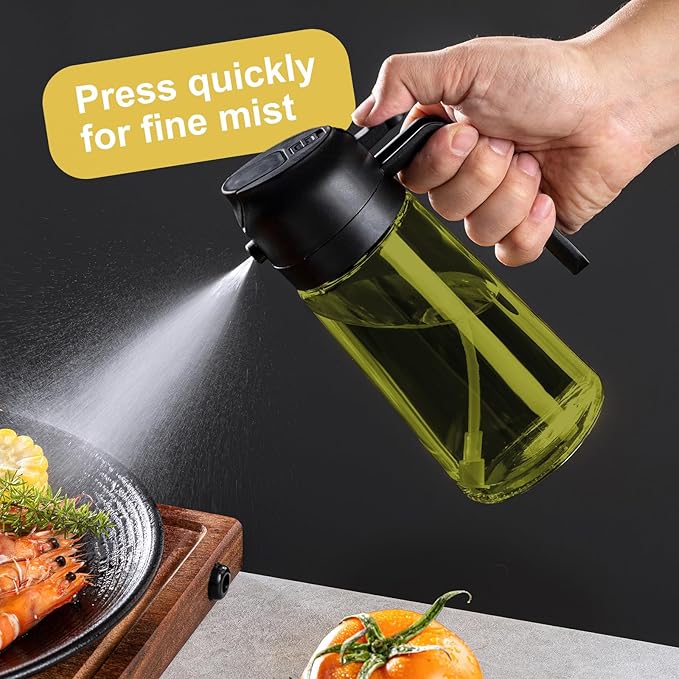 CXINYI - 16oz/470ml Olive Oil Dispenser for Kitchen with Stickers - 2 in 1 Olive Oil Sprayer for Cooking, Air Fryer, and Salad, Black (Light-Proof Kitchen Gadget)