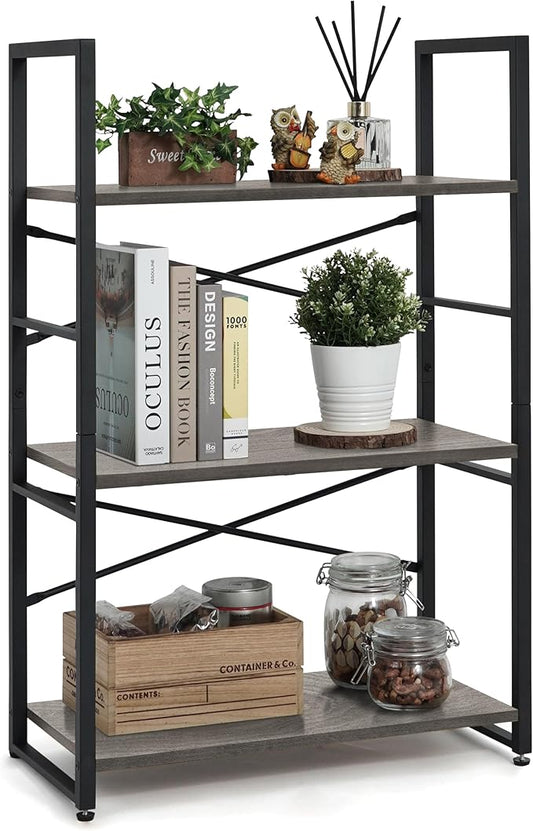CAPHAUS 3 Tier Small Bookshelf, 24 Inch Width Free Standing Shelf, Bookcase Shelf Storage Organizer, Industrial Book Shelves for Home Office, Living Room, Dark Grey Shelves & Metal Frame