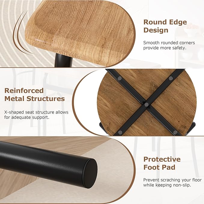 VECELO 3 Piece Dining Table & Chairs Set for 2, Metal and Wooden Square Kitchen Dinette Set for Small Space, Breakfast Nook, Saving Space, Brown