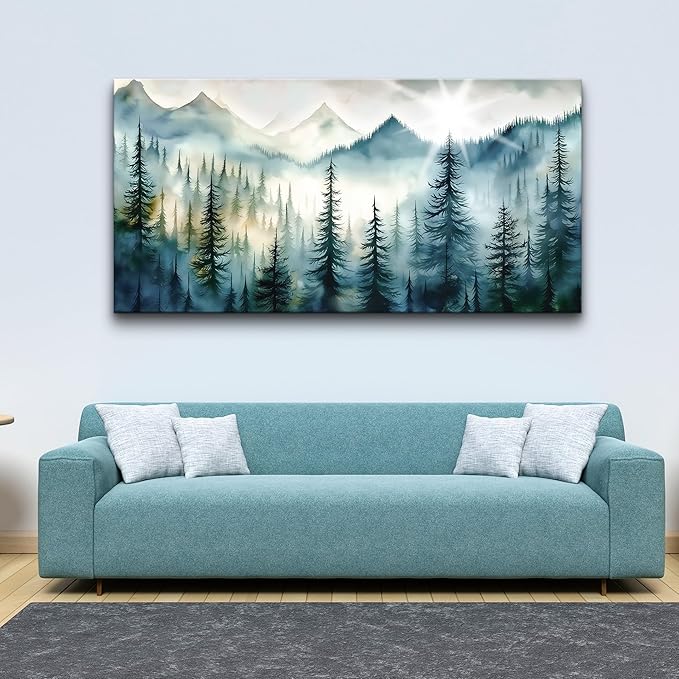Lapremoly Fog Forest Landscape Pictures Large Wall Art For Living Room Bedroom Canvas Prints Wall Decor Office Modern Wall Painting Home Decor Artwork Blue Abstract Wall Decorations Ready To Hang