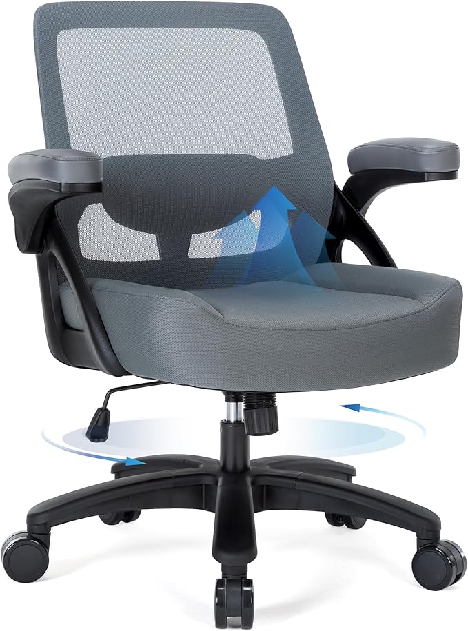 Big and Tall Office Chair 400lbs-Ergonomic Mesh Desk Chair with Flip up Arms, Heavy Duty Home Office Computer Chair, Wide Seat Office Chairs, Executive Rolling Swivel Task Chairs for Large People