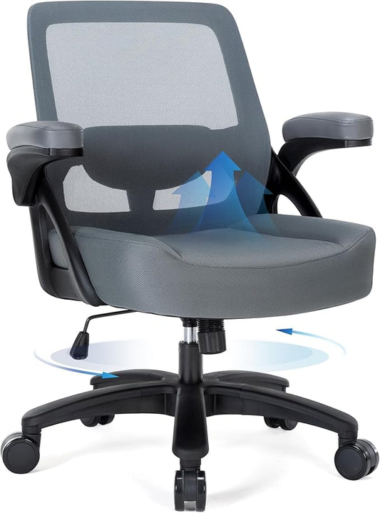 Big and Tall Office Chair 400lbs-Ergonomic Mesh Desk Chair with Flip up Arms, Heavy Duty Home Office Computer Chair, Wide Seat Office Chairs, Executive Rolling Swivel Task Chairs for Large People
