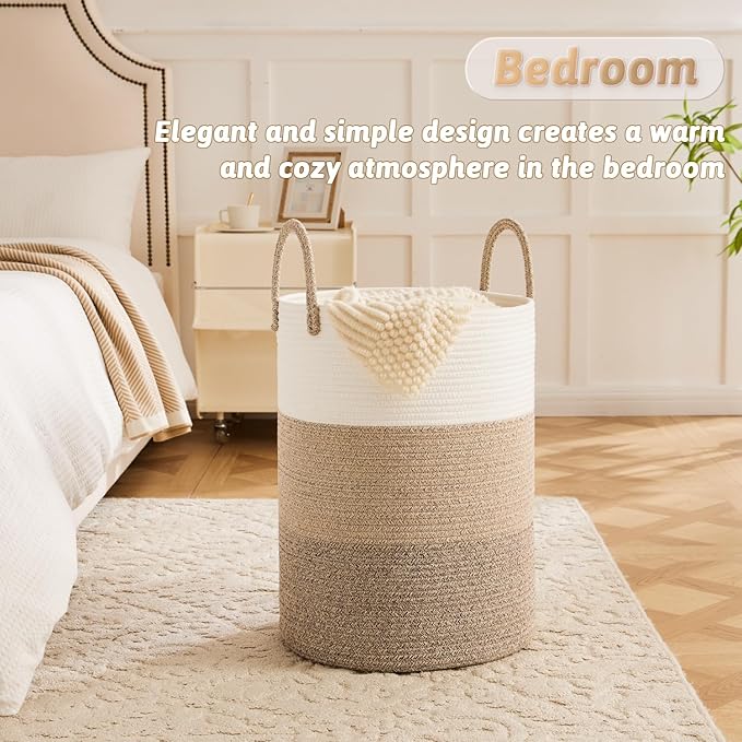 Laundry Basket,Woven Cotton Rope Laundry Hamper,40L for Decorative Storage of Dirty Clothes,Toys and Blankets in Bathroom,Bedroom and Living Room
