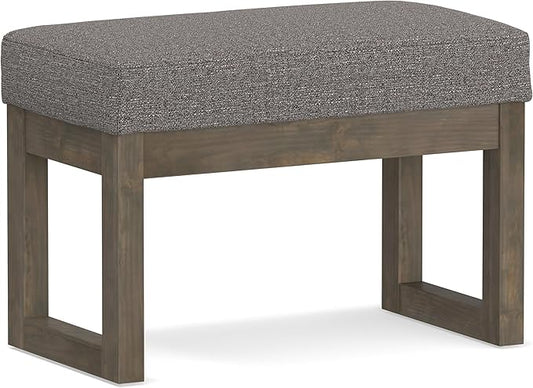 SIMPLIHOME Milltown 27 inch Wide Contemporary Rectangle Footstool Ottoman Bench in Pebble Grey Tweed Look Fabric, Assembled, for the Living Room and Bedroom