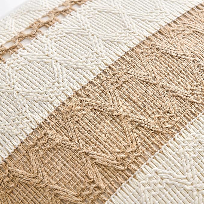 Fancy Homi Set of 2 Boho Neutral Decorative Throw Pillow Cover 22x22 Inch for Couch Bed Sofa, Aesthetic Modern Organic Farmhouse Home Decor, Soft Cotton Cute Accent Macrame Woven Tan Cushion Case