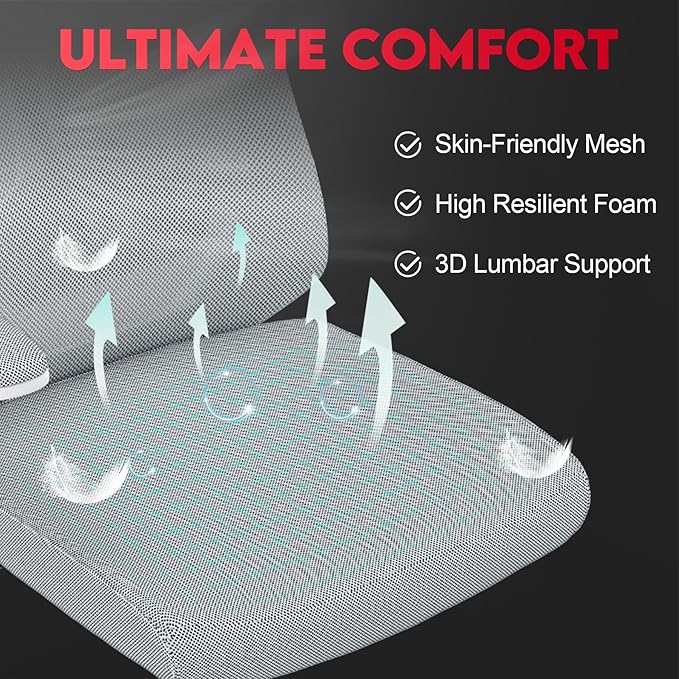 Ergonomic Office Chair - 400LB Comfy Desk Chairs with Headrest and Back Support, Heavy Duty Mesh Computer Chair with Wheels and Arms for Home Office, Study, Bedroom and College Dorm (Grey)