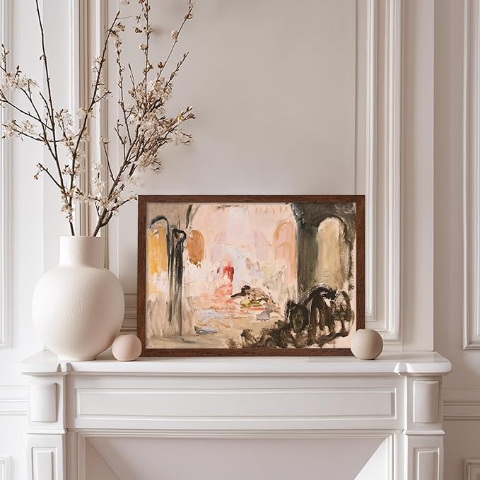 Poster Master Vintage Abstract Poster - Retro City Landscape Painting Print - City Art - Moody Art - Modern Farmhouse Art - Aesthetic Art - Great Living Room or Office Decor, 11x14 Brown Framed