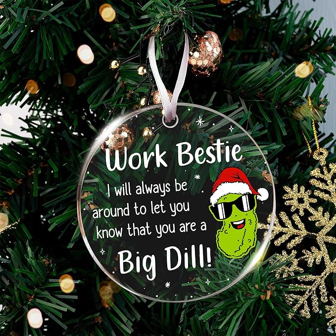 Work Bestie Ornament - Delightful Pickle Ornaments for Christmas Tree, Ideal Funny Work Ornaments for Coworkers, Unique Christmas Pickle Ornament, Perfect for Co-Worker 2025