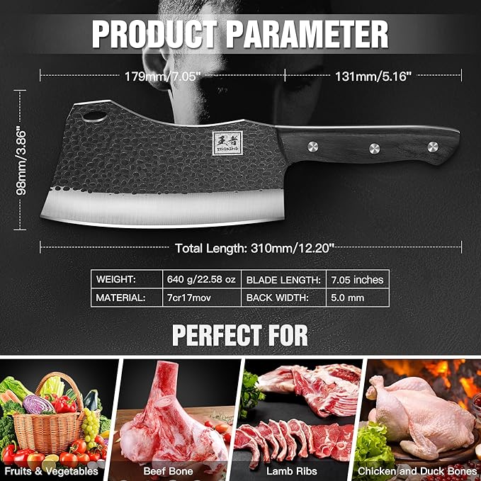 ENOKING 7.1″ Butcher Knife & Chef’s Knives – Hand Forged High Carbon Stainless Steel, Full Tang for Kitchen & Outdoor Meat Cutting