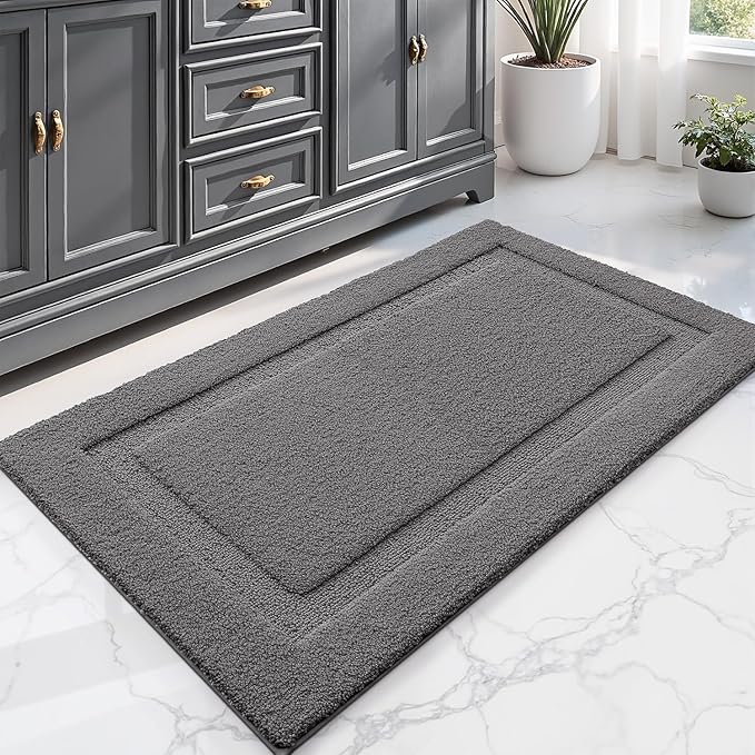 LUMI Ultra Soft Bathroom Rugs Non Slip with Rubber Backing, Absorbent Washable Bath Mat Quick Dry, Upgraded Premium Microfiber Plush Carpet for Bathtub and Shower Floor, Dark Grey, 24x43