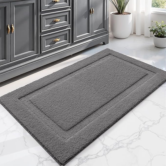 LUMI Ultra Soft Bathroom Rugs Non Slip with Rubber Backing, Absorbent Washable Bath Mat Quick Dry, Upgraded Premium Microfiber Plush Carpet for Bathtub and Shower Floor, Dark Grey, 24x43