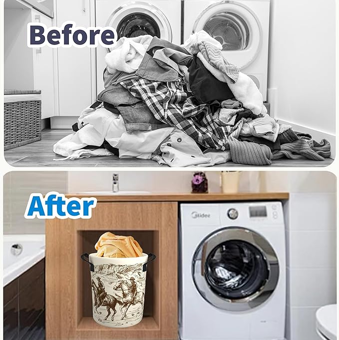 Western Cowboy Desert Riding Cute Kids Laundry Basket Baby Nursery Hamper Western Room Decor Foldable Oxford Cloth Funny Tote Clothes Storage Bucket Toy Organizer For Bedroom, Bathroom Teen Girls Boy