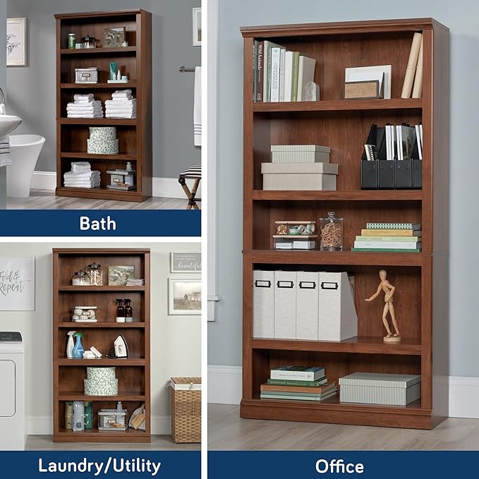 Sauder Miscellaneous Storage 5 Split Bookcase/Book Shelf, L: 35.28" x W: 13.23" x H: 69.76", Oiled Oak finish