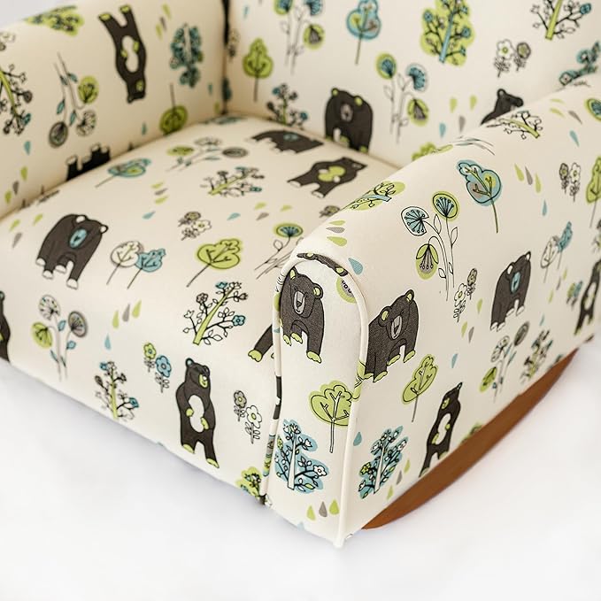 Toddler Personalized Armchair, Kids Upholstered Rocking Chair with Personalization, Toddler Chair with Personalized Name, Comfy Child Armchair, (Bears & Trees Print, Rockers)