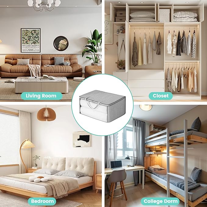 4 Pack Grey Comforter Storage Bags, Clothes Storage Bags, Collapsible Closet Organizers with Reinforced Handles, Heavy-Duty Storage Totes for Clothes & Comforters