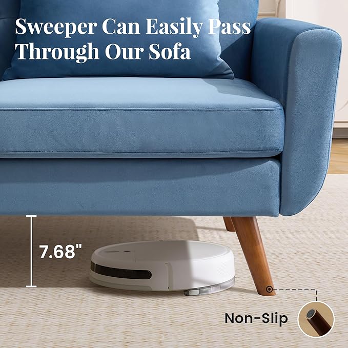 Tbfit 65" W Loveseat Sofa, Velvet Mid Century Modern Love Seat Couches for Living Room, Button Tufted Upholstered Small Couch for Bedroom, Solid and Easy to Install Love Seats Furniture, Blue