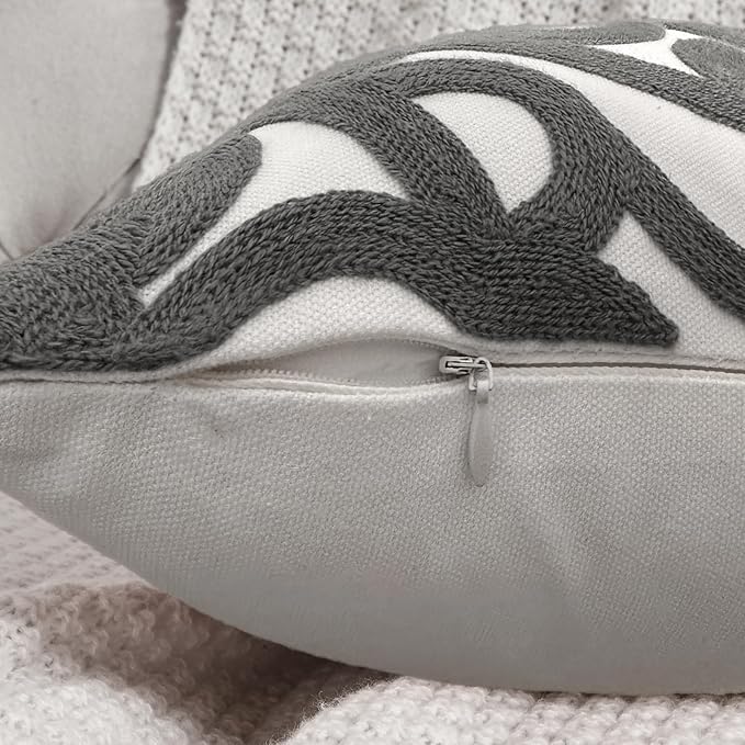 Alysheer Embroidered Decorative Throw Pillow Cover 18x18 inch, Cozy Warm Boho Mandala Chic Embroidery Pattern Gray Cotton Cushion Case for Sofa Couch Bed Living Room Decor (Grey)