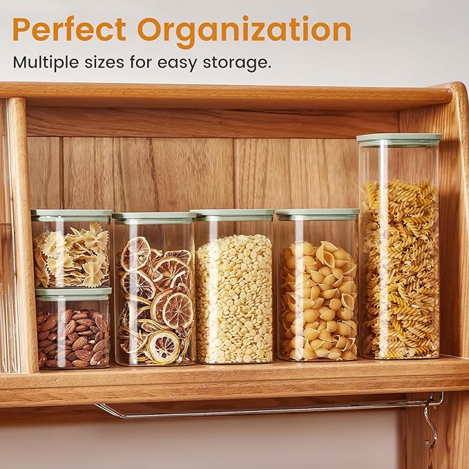 Square Glass Food Storage Jars with Lids[Set of 5], Perfect for Pasta, Cookies, Nuts, Coffee, Cereal, Flour,Organize Your Kitchen with these BPA-Free Glass Jars with Silicone Lids