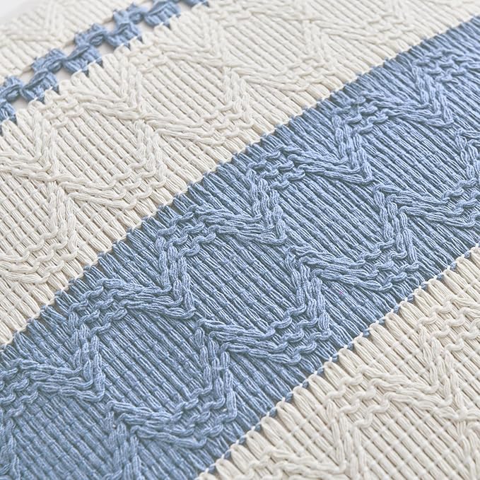 Fancy Homi Set of 2 Boho Light Blue Decorative Throw Pillow Cover 20x20 Inch for Couch Bed Sofa, Aesthetic Modern Organic Farmhouse Home Decor, Soft Cotton Cute Accent Macrame Woven Cushion Case