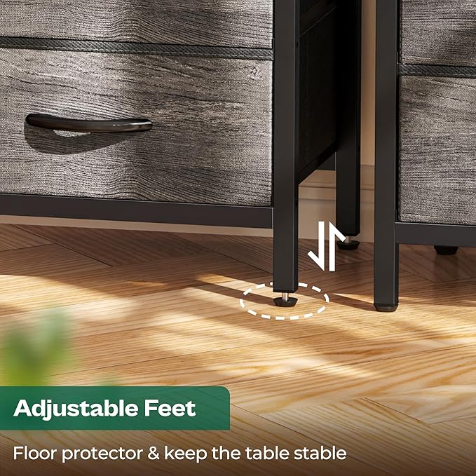 Huuger Nightstand with Charging Station, Fabric Drawers, End Table with Open Shelf, Bedside Table with USB Ports and Outlets, Night Stand for Bedroom, Gray