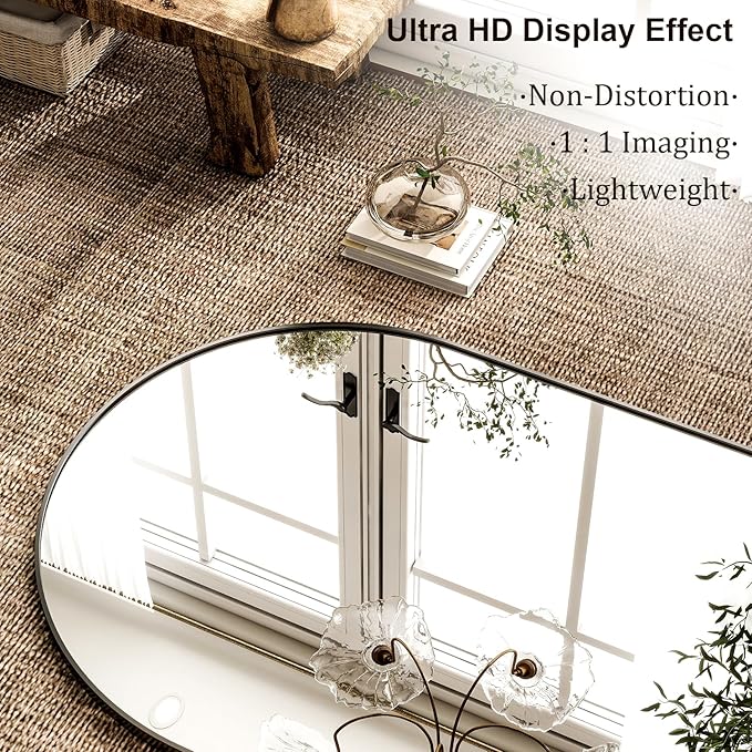 HARRITPURE 80"x40"Full Length Mirror - Arch Floor Mirrors with Aluminum Alloy Frame Free-Standing Wall Mounted or Leaning Large Bedroom Dressing Mirror,Black