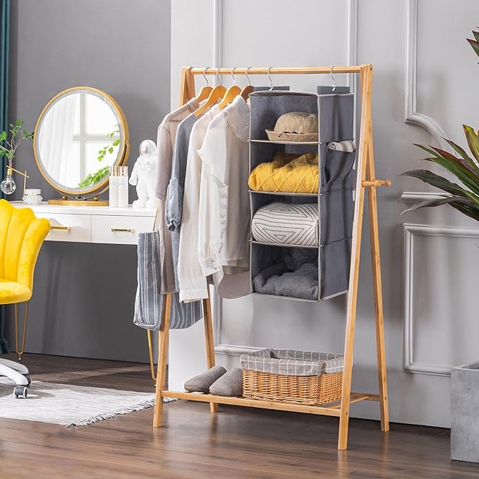 Hanging Closet Organizer, 4-Shelf Closet Hanging Storage Shelves, Grey