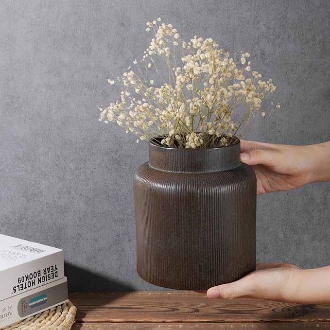 Rustic Vases for Decor, 6.7 inch Farmhouse Ceramic Vase for Flowers, Vintage Decorative Vase for Home Decor, Dining Table, Living Room, Shelf, Kitchen, Bedroom