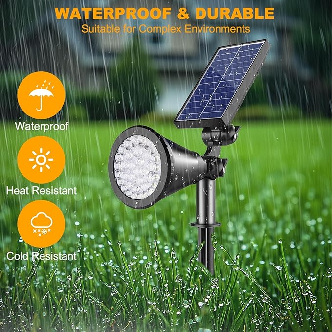 Solar Lights Outdoor Waterproof, 36 LEDs 1000LM Adjustable Solar Spot Lights Outdoor, 2-in-1 Solar Powered Spotlight Landscape Lighting for Garden, Yard, Pathway- 2 Pack (Cool White)