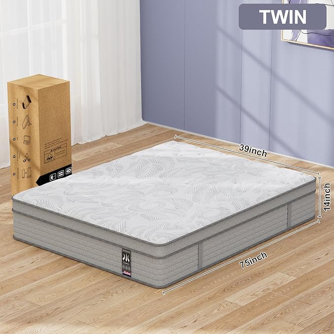 Twin Mattress 14 Inch,Memory Foam Mattress with Pocket Spring, Soft & Comfortable Medium Plush, Motion Isolation, Pressure Relief, CertiPUR-US Certified (75"*39"*14")