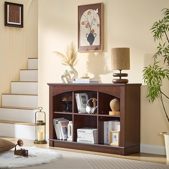 Bookshelf, 6-Cube Bookcase and Kids Bookshelf, Wooden Storage Cabinet with Cube Organizer, Modern Book Shelf for Bedroom Furniture, Living Room, Office Storage, Toy Organizer, Display Cabinet Cherry