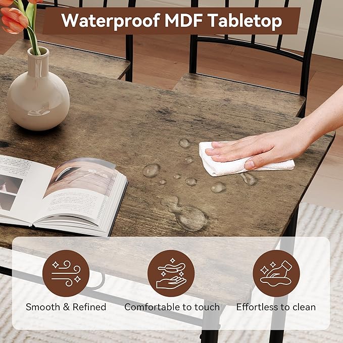 Kitchen Dining Table Set for 4, 5-Piece Kitchen Table Set,Dining Room Table Sets,Rectangular Kitchen Table Set with 4 Chairs for Small Space, Dinette,Apartment, Rustic Brown