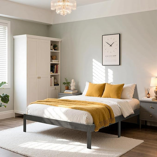 Hokway Wood Queen Bed Frame-No Wobble,Noise-Free,Easy Assembly with Precise Holes,12 in Wood Slat Support,No Box Spring Needed,Dark Gray