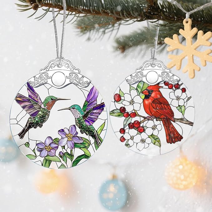 Hummingbird Stained Glass Ornament - Christmas Ornaments | Christmas Decorations for Tree | Holiday Ornament – Gifts for Hummingbird Lovers | Holiday Party Gifts | Gift Ideas & Xmas Gift