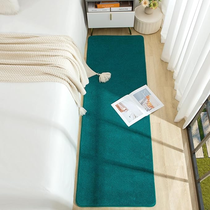 Soft Runner Rugs for Bedroom 2x6, Non Slip Runners for Hallway Kitchen Laundry Dorm Washable, Minimalist Low Pile Long Rugs for Boys Men Girls Kids, Teal Green