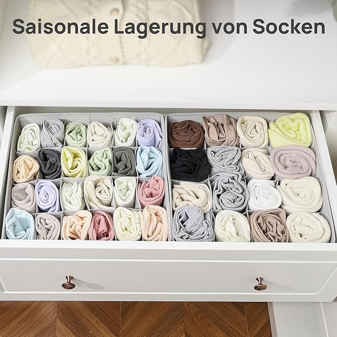 Vtopmart 3 Pack 24+24+16 Cells Socks Drawer Organizers Set, 64 Cells Clothes Drawer Dividers Dresser Organizers Bins, Scarves, Ties, Non-Woven Fabric Storage Boxes for Closet, Nursery