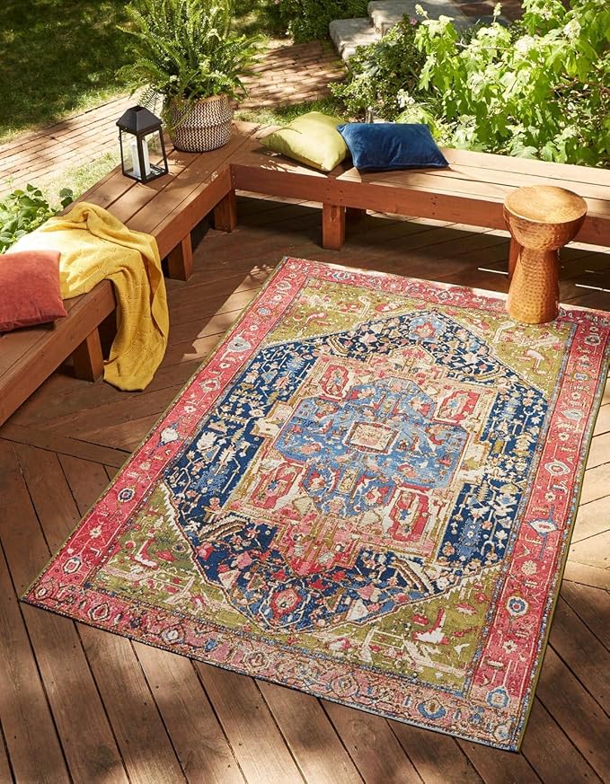 Unique Loom Outdoor Traditional Collection Area Rug - Limon (7' 10" x 10' Rectangle, Multi/ Red)