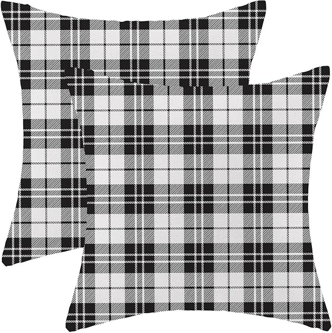 BETGINY Black and White Pillow Covers 18 x 18 Inch Pack of 2, Checkered Buffalo Plaid Decorative Throw Pillow Cases Outdoor Linen Farmhouse Modern Cushion Cover for Bedroom Home Sofa Decor