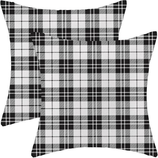 BETGINY Black and White Pillow Covers 18 x 18 Inch Pack of 2, Checkered Buffalo Plaid Decorative Throw Pillow Cases Outdoor Linen Farmhouse Modern Cushion Cover for Bedroom Home Sofa Decor