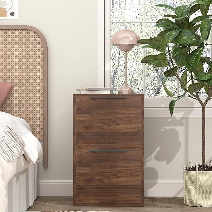 Wood File Cabinets 2 Drawers File Cabinet with Hanging Bar for Letter Size/Hanging Files, Small Wooden File Cabinets for Home Office, Dark Walnut