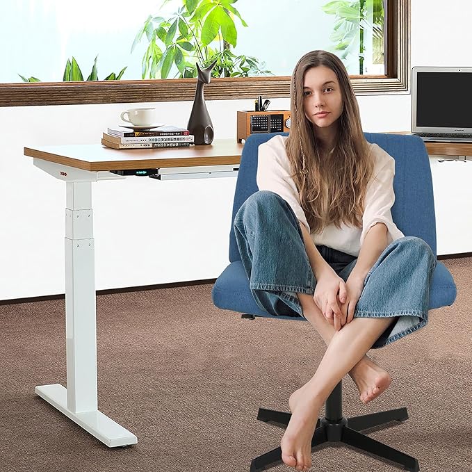 FDW Criss Cross Chair Armless Cross Legged Office Desk Chair Adjustable Swivel Ergonomic Gaming Chair No Wheels Backrest with Wide Seat Native Sponge Computer Task Vanity Chair for Home Office,Blue