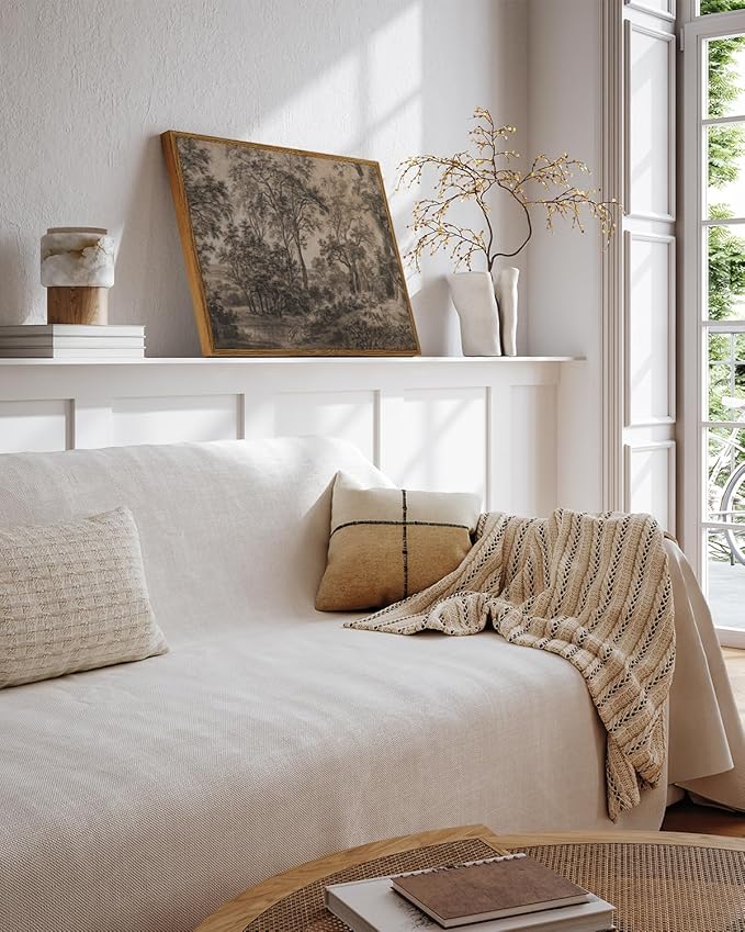 InSimSea Framed Canvas Wall Art, Vintage Wall Decor, Antique Watercolor Country Landscape Painting for Living Room, Bedroom Moody Black Sketch Retro Woodland Prints Pictures Decorations,12x16inch